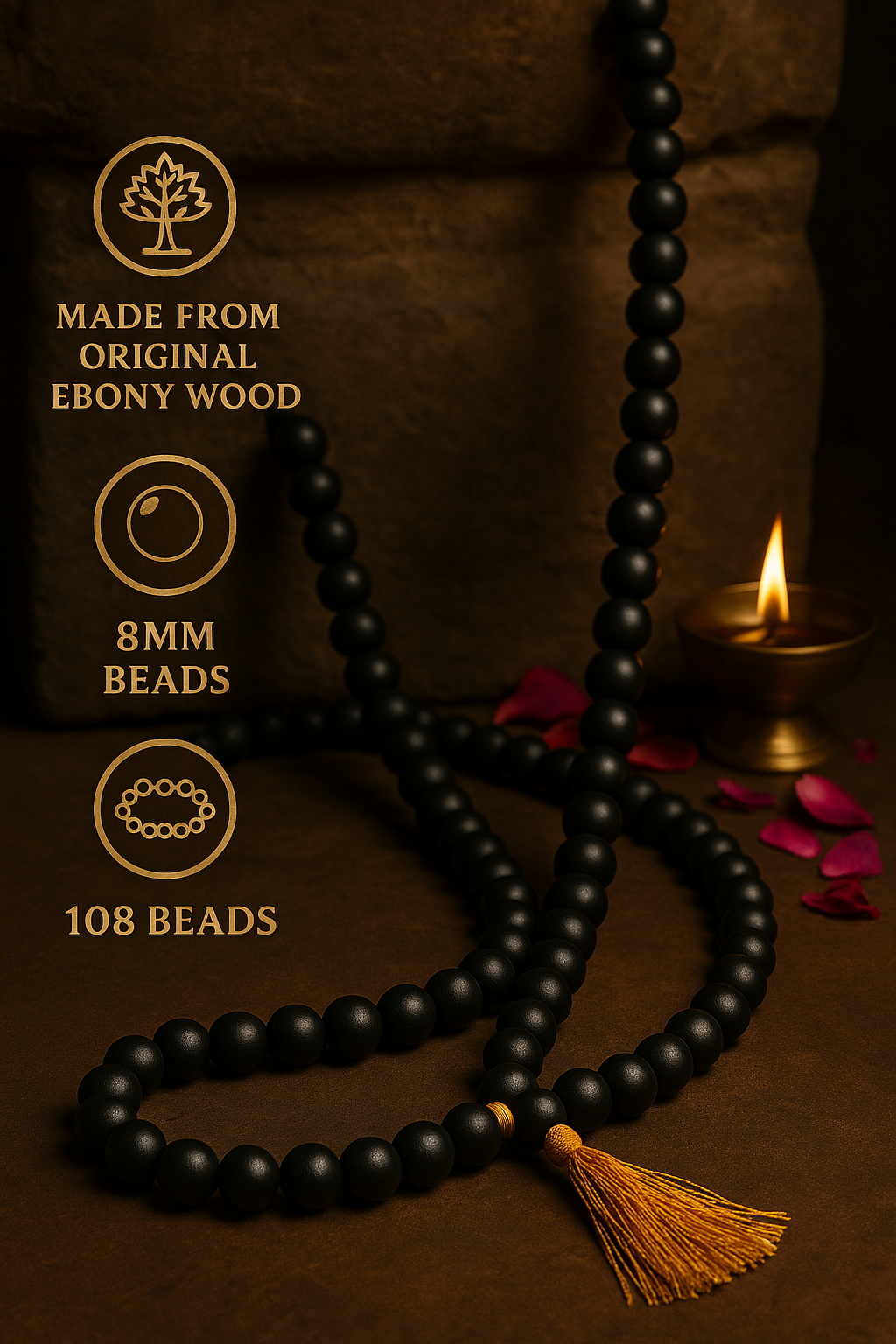 Original Karungali Malai 108-Beads - 8mm, Ebony Wood