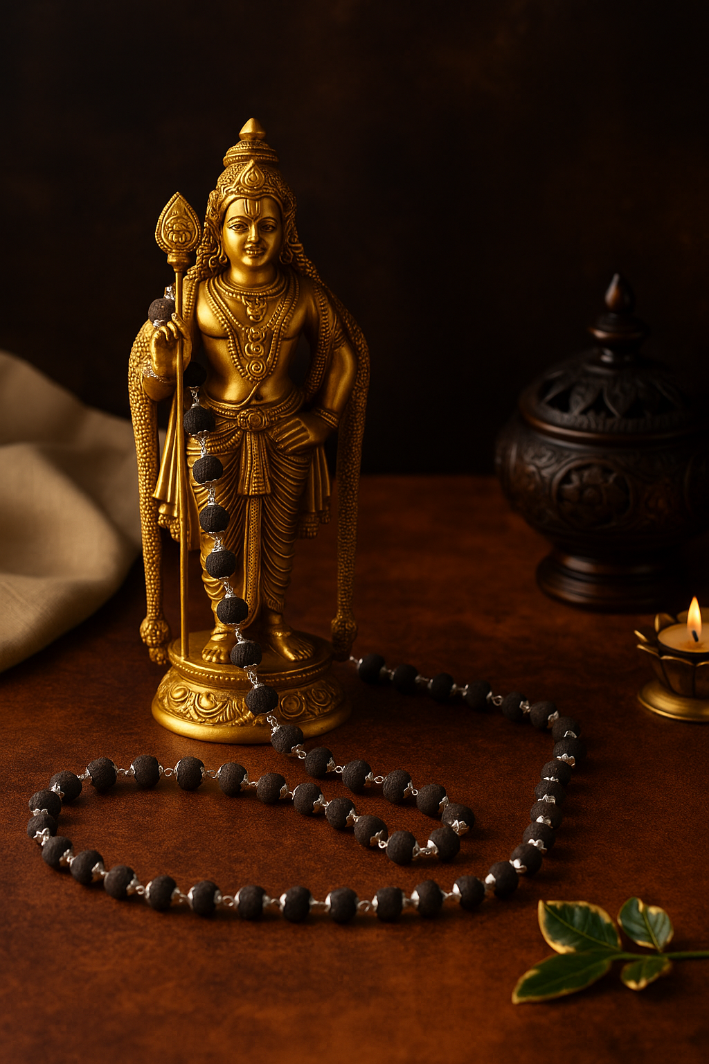 Karungali Malai Silver Cap Plated Necklace with Certification - 108 Beads