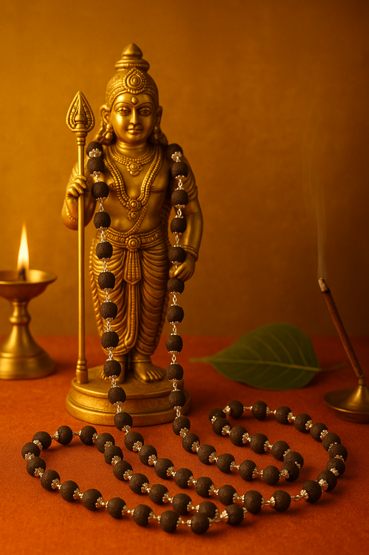 Karungali Malai Silver Cap Plated Necklace with Certification - 108 Beads