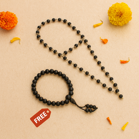 Silver Capped Karungali Malai – with Free Karungali Bracelet Gift