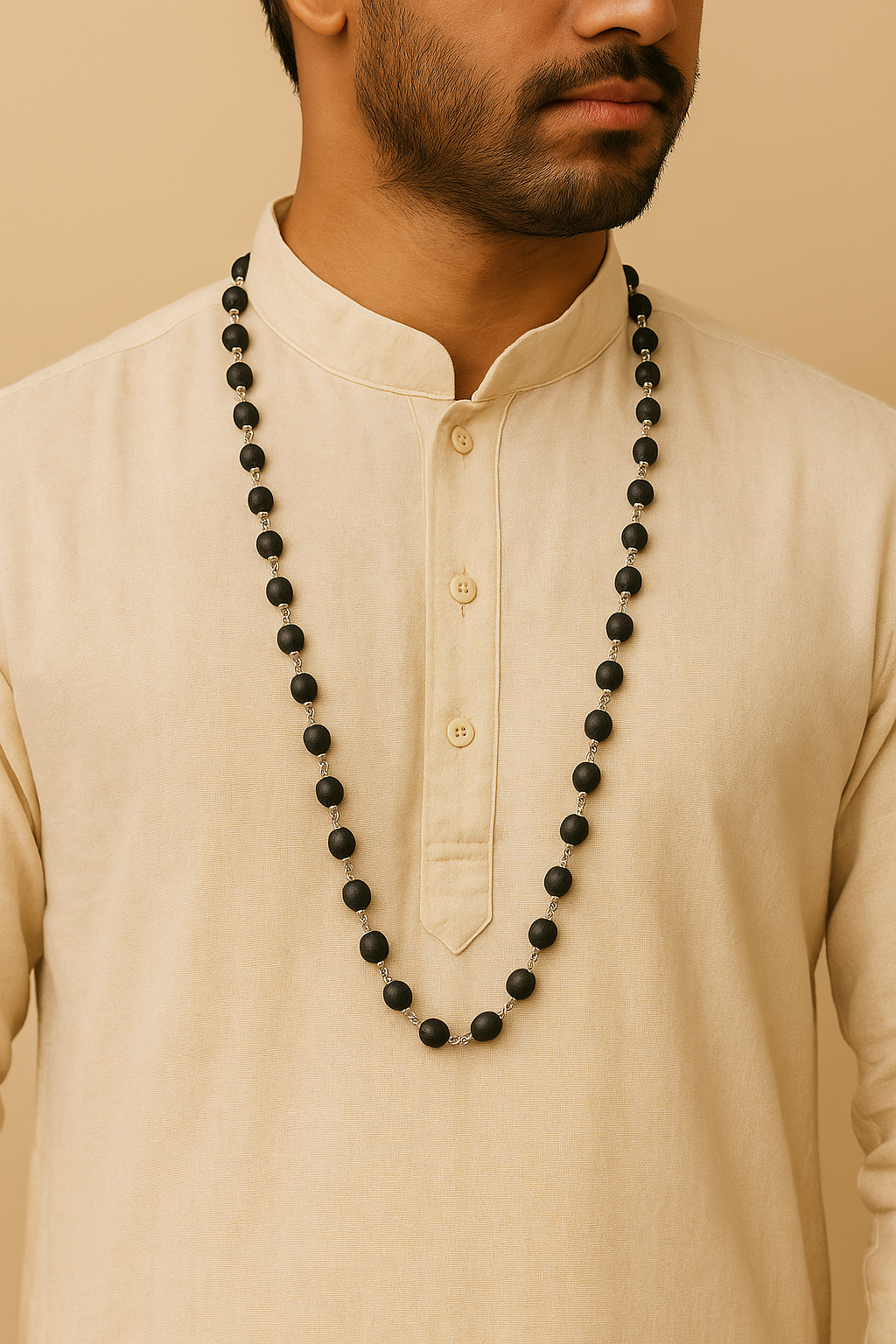 Silver Capped Karungali Malai – with Free Karungali Bracelet Gift