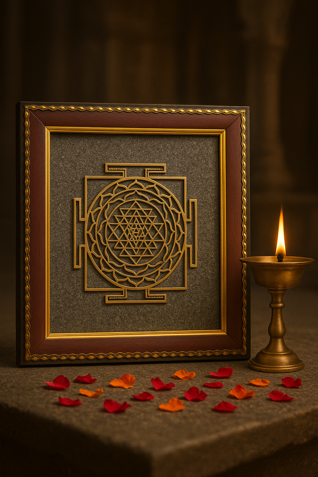 Sri Yantra On Pyrite Frame